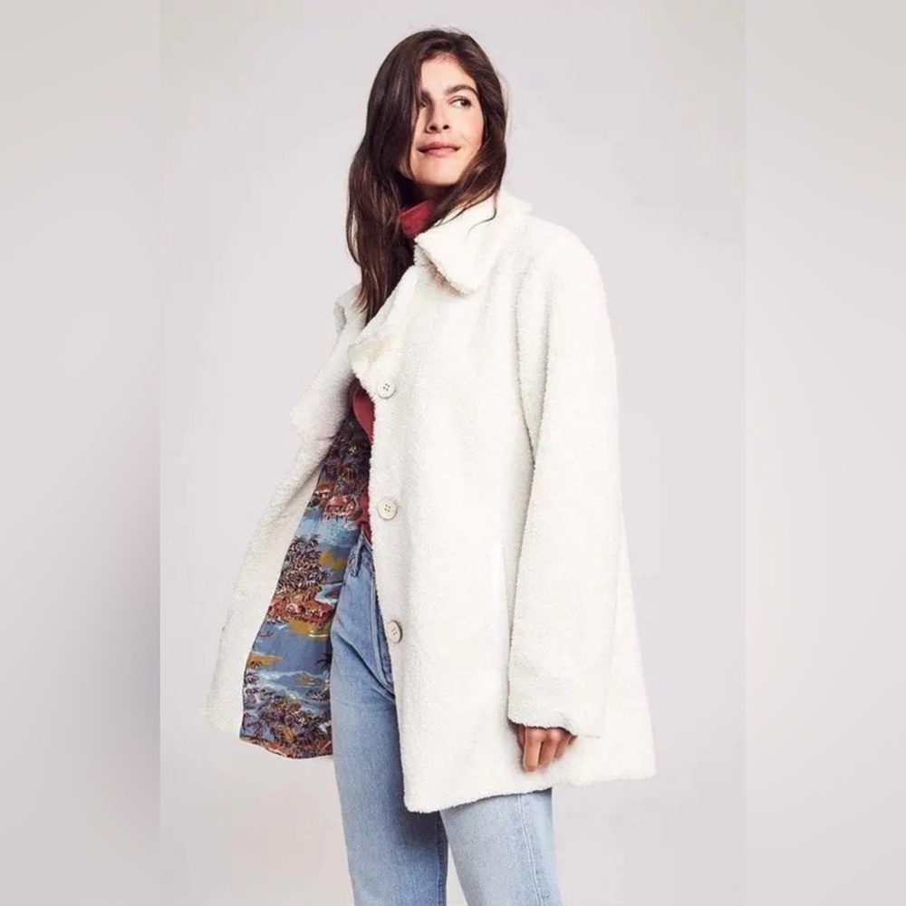 Faherty Tahoe High Pile Fleece Glacier Ivory Coat Women XS Oversized Lined